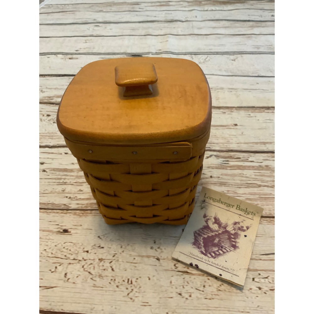 Longaberger Basket 1996 Handwoven Square Tapered Wood Lid & Liner Small Spoon